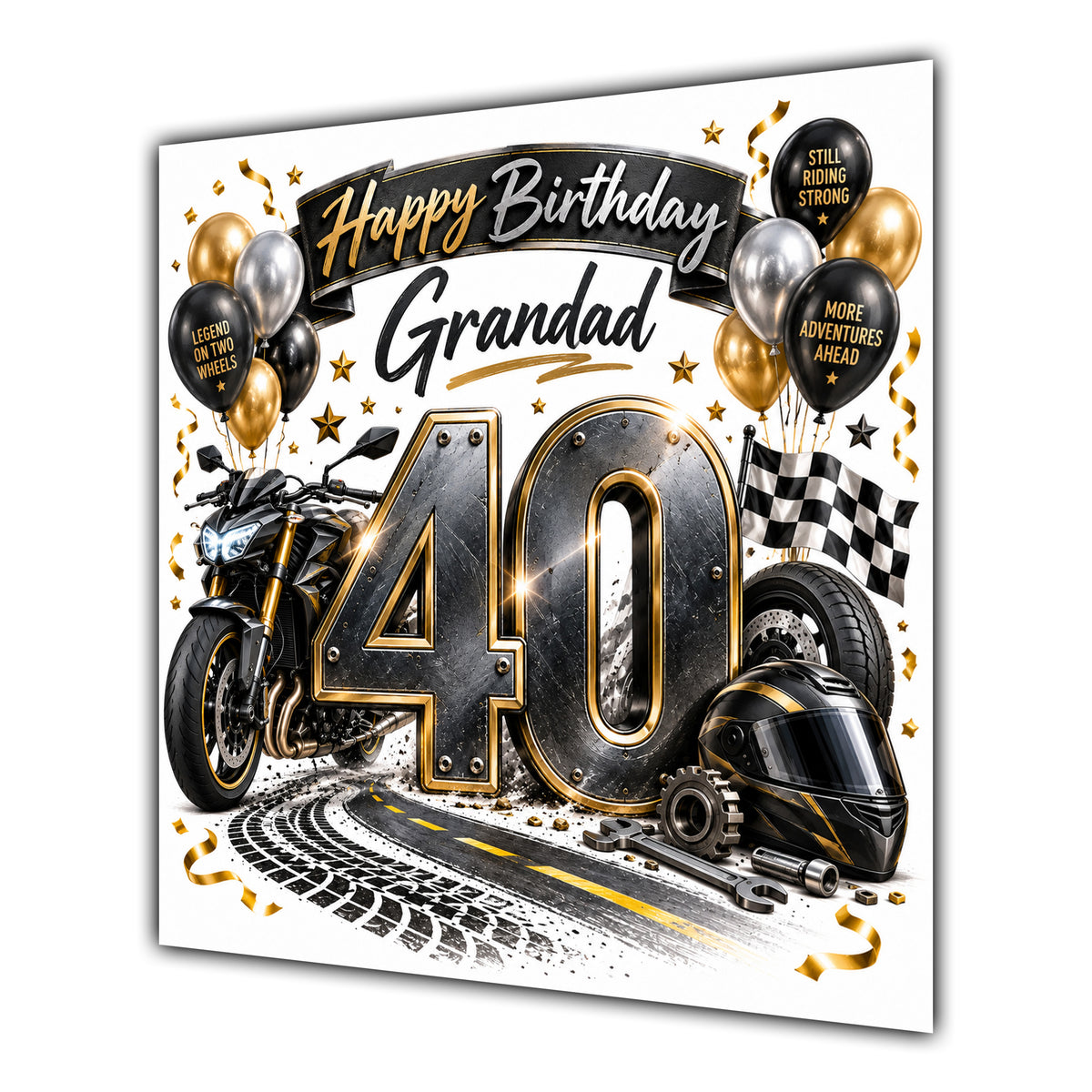 Grandad 40th Birthday Card Motorbike Helmet Balloons