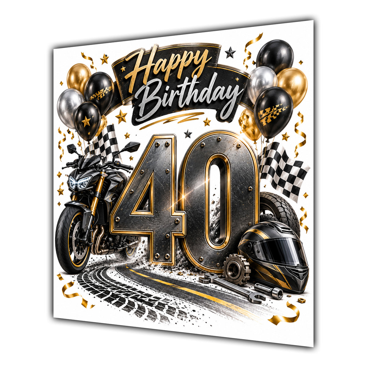 40th Birthday Card Motorbike Helmet Balloons