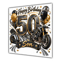 Son 50th Birthday Card Motorbike Helmet Balloons
