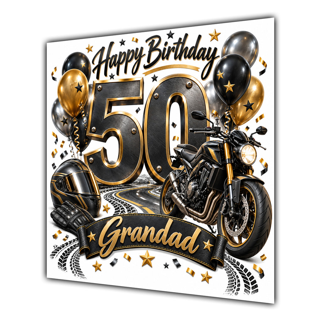 Grandad 50th Birthday Card Motorbike Helmet Balloons