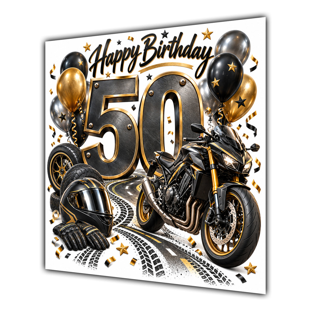 50th Birthday Card Motorbike Helmet Balloons