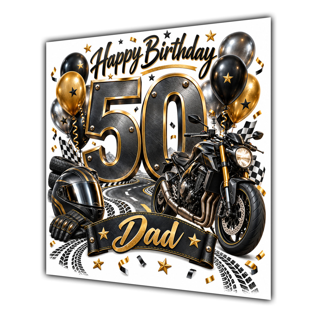 Dad 50th Birthday Card Motorbike Helmet Balloons