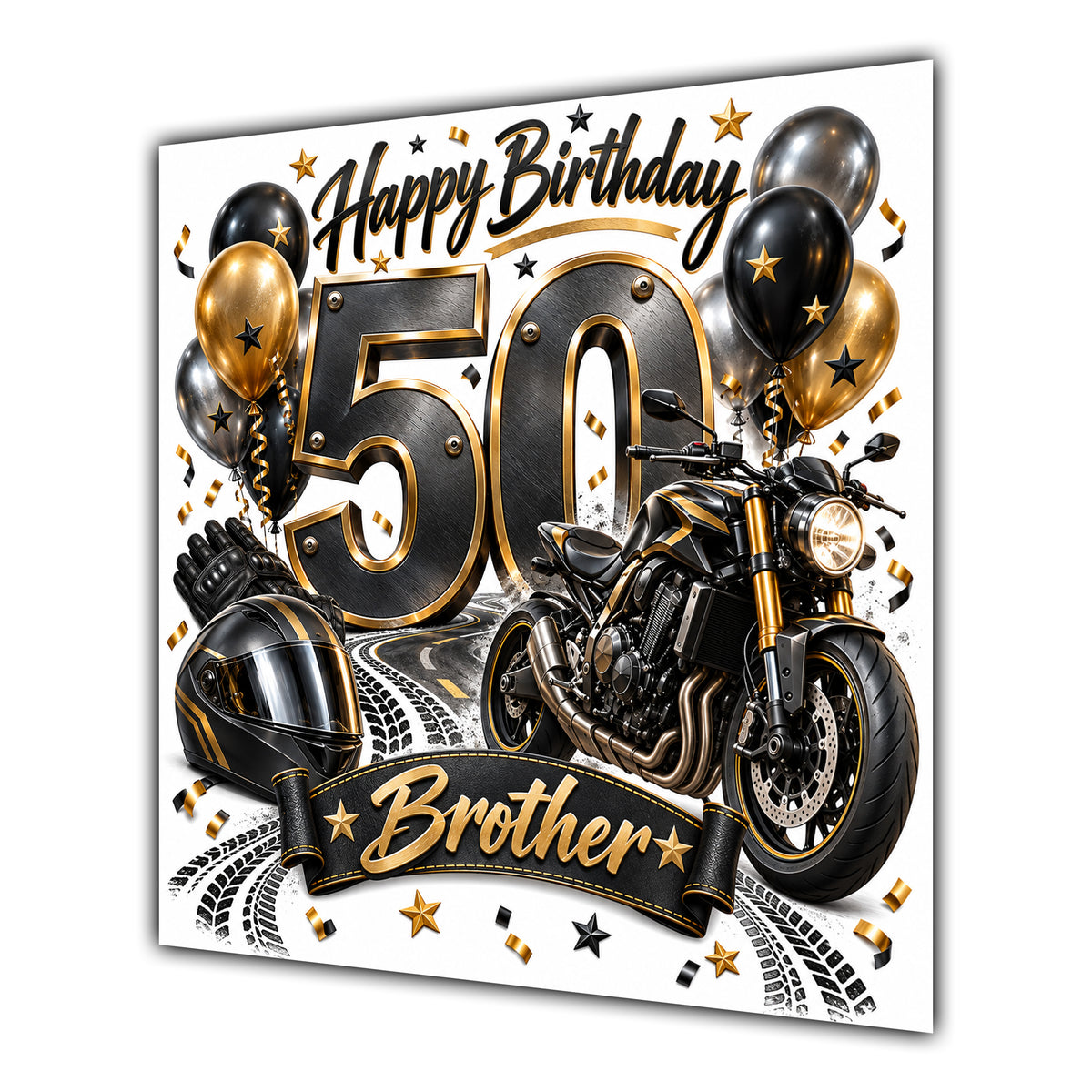Brother 50th Birthday Card Motorbike Helmet Balloons