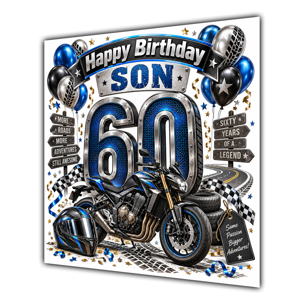 Son 60th Birthday Card Motorbike Helmet Balloons