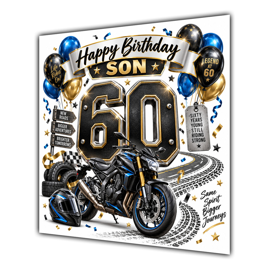 Son 60th Birthday Card Motorbike Helmet Balloons