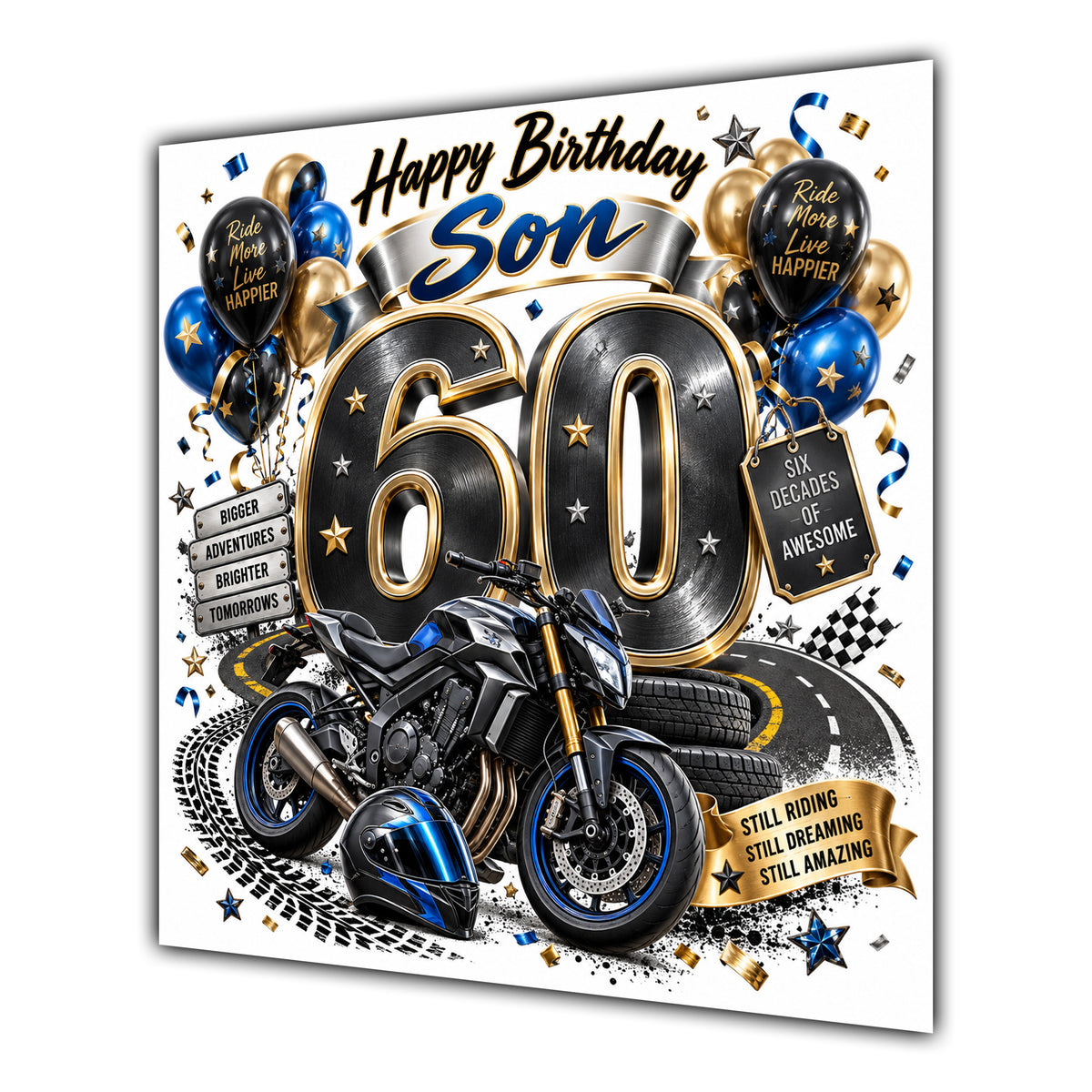 Son 60th Birthday Card Motorbike Helmet Balloons
