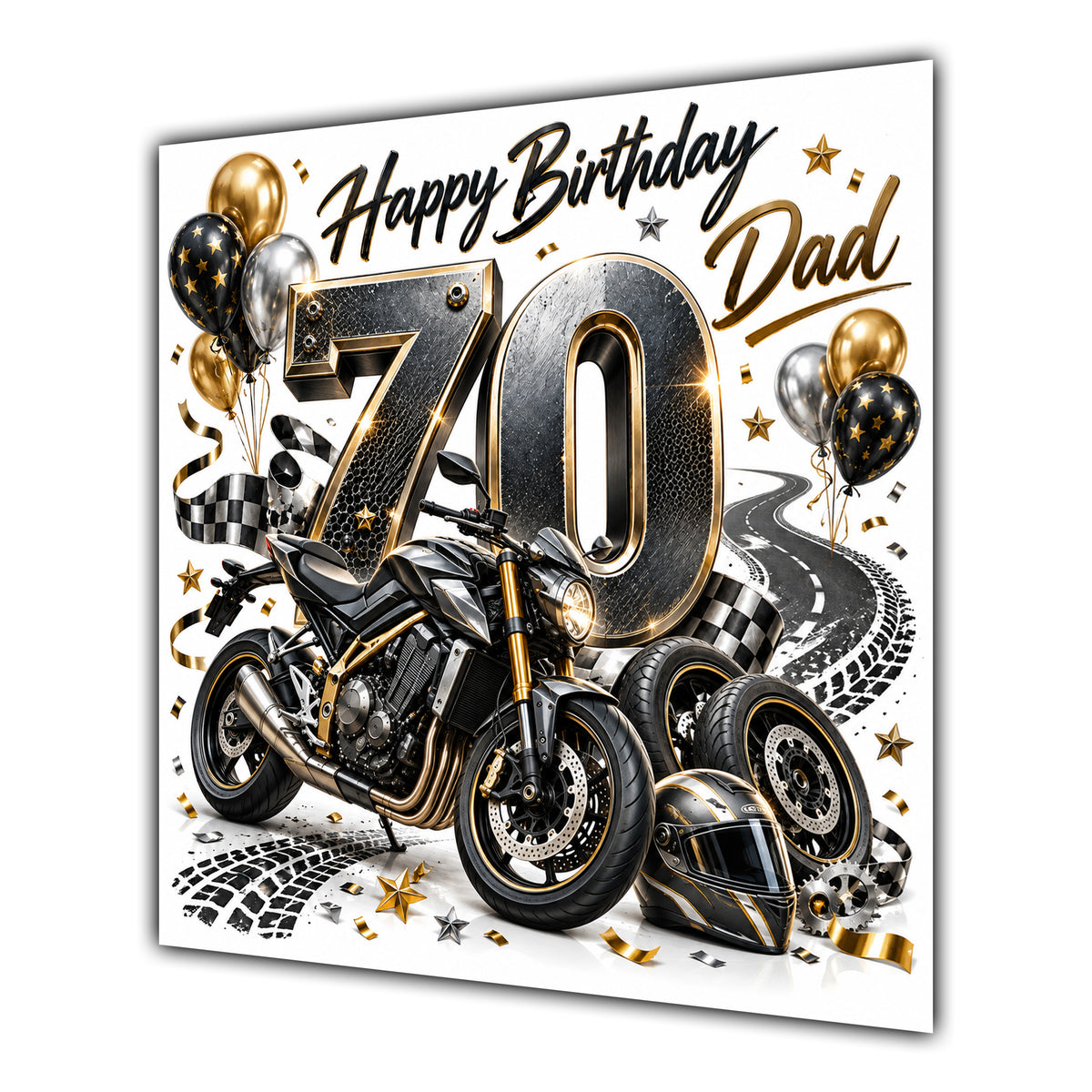 Dad 70th Birthday Card Motorbike Helmet Balloons