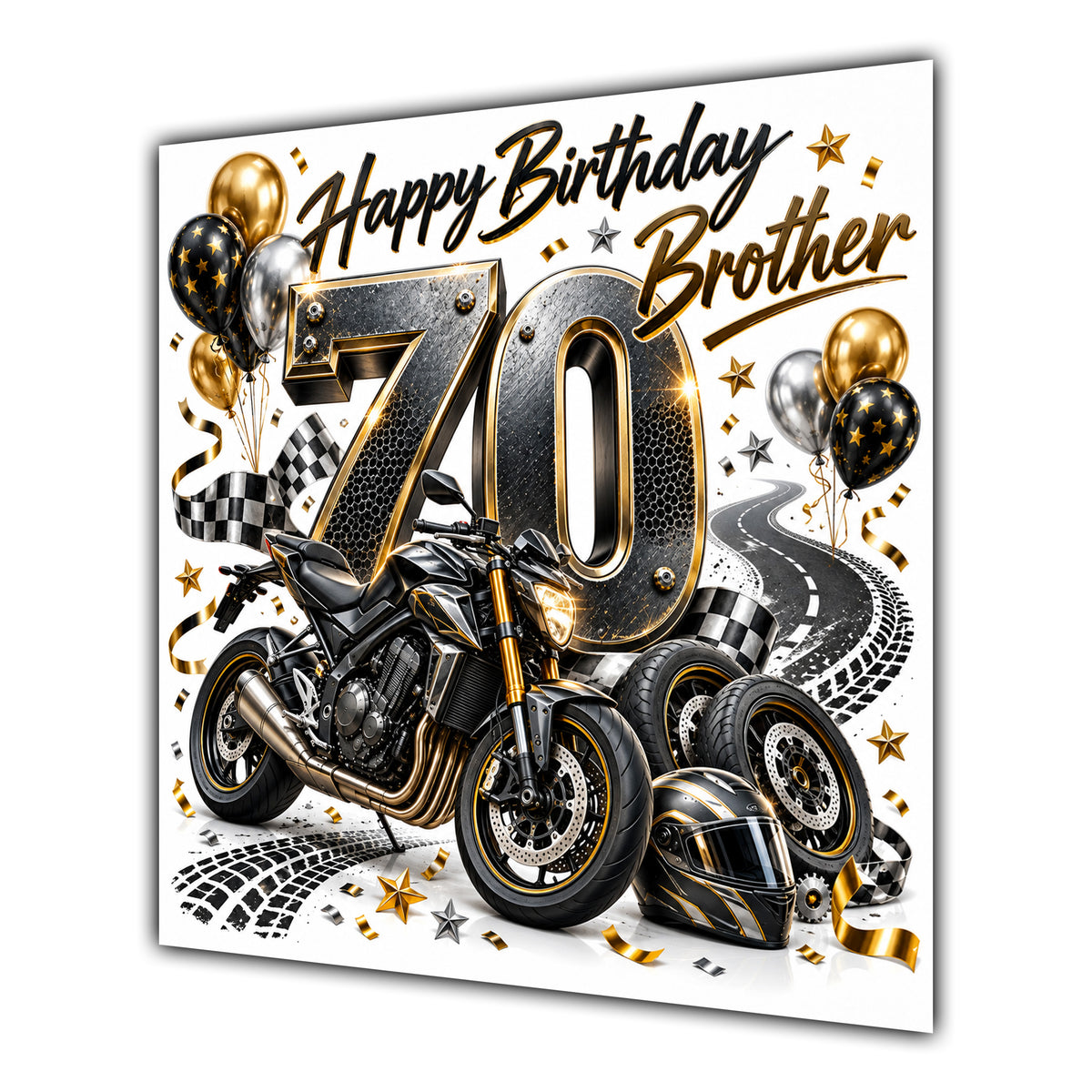 Brother 70th Birthday Card Motorbike Helmet Balloons