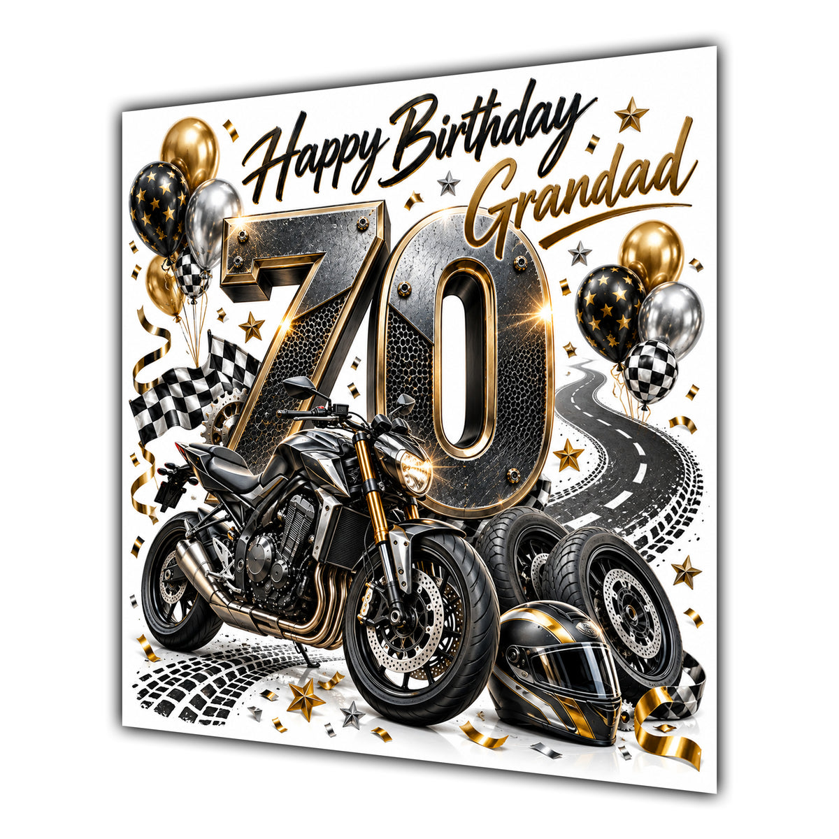 Grandad 70th Birthday Card Motorbike Helmet Balloons