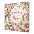 Mum Birthday Card Pink Roses Cottage Garden Butterflies