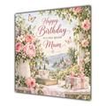 Mum Birthday Card Pink Roses Cottage Garden Butterflies