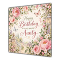 Aunty Birthday Card Pink Roses Cottage Garden Butterflies