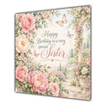Sister Birthday Card Pink Roses Cottage Garden Butterflies