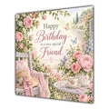 Friend Birthday Card Pink Roses Cottage Garden Butterflies