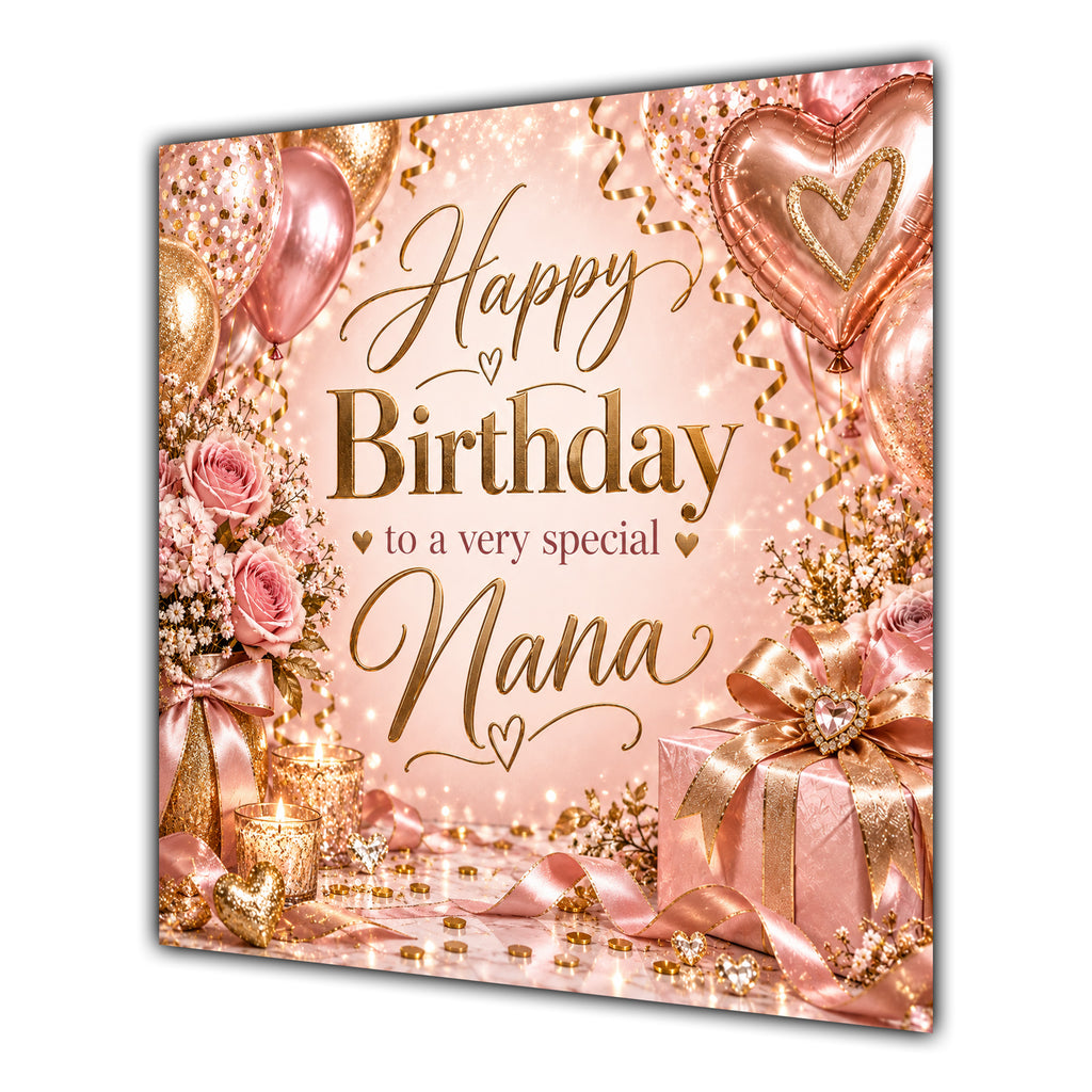 Nana Birthday Card Rose Gold Balloons Champagne