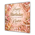 Nana Birthday Card Rose Gold Balloons Champagne