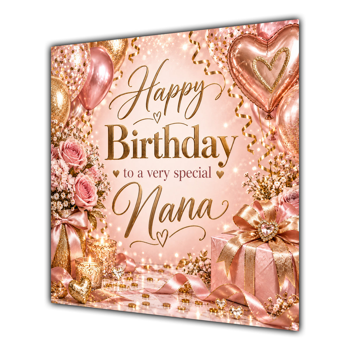 Nana Birthday Card Rose Gold Balloons Champagne