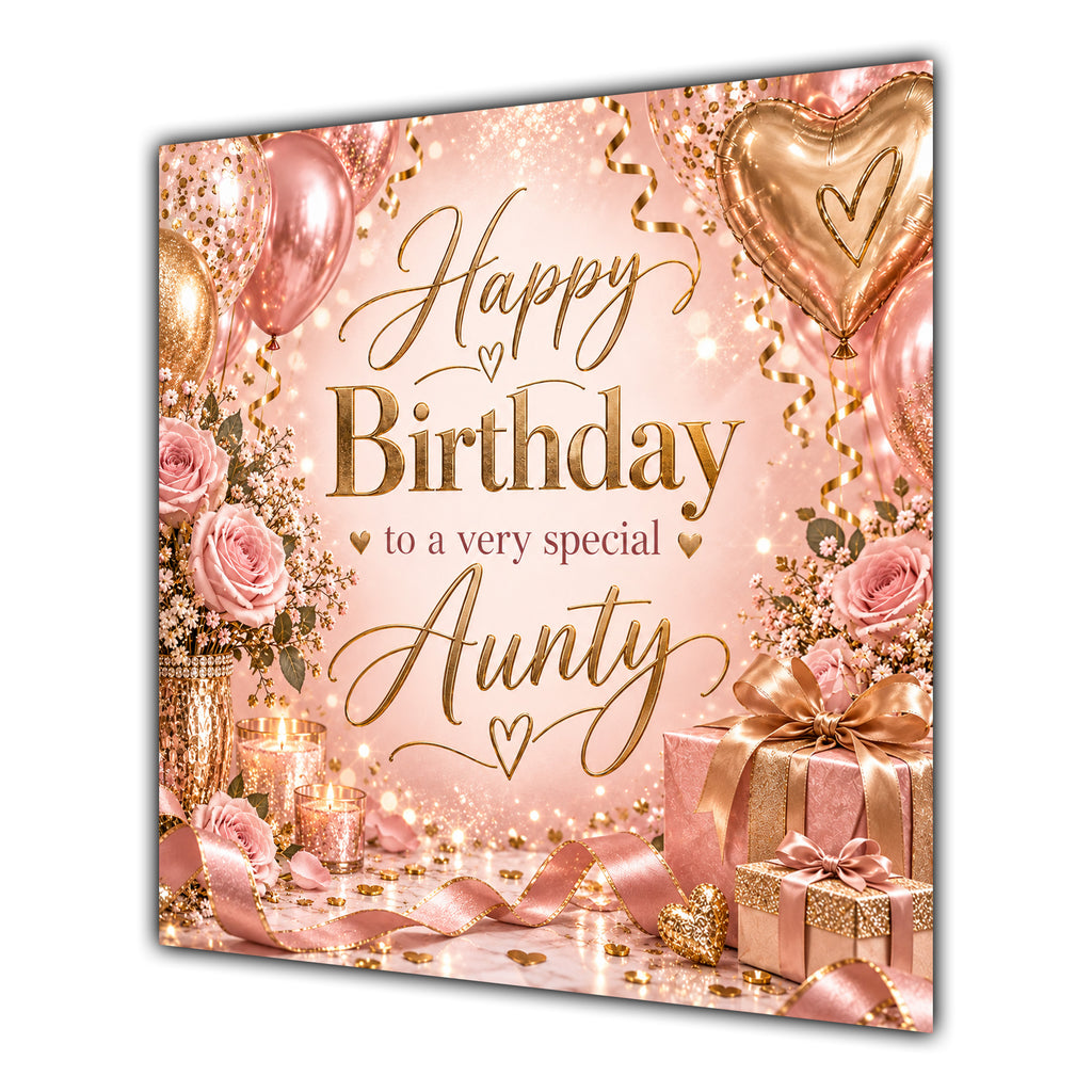 Aunty Birthday Card Rose Gold Balloons Champagne