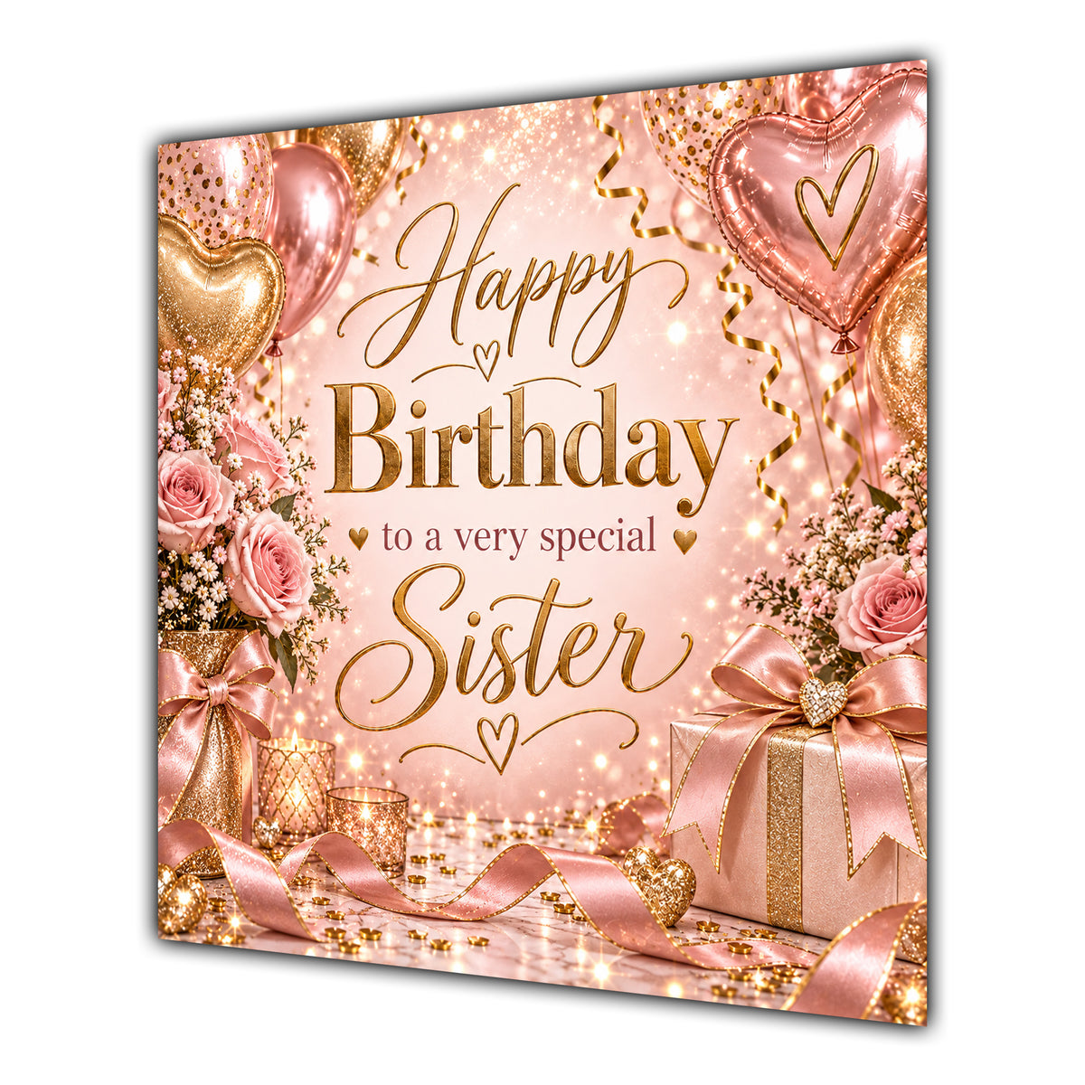 Sister Birthday Card Rose Gold Balloons Champagne