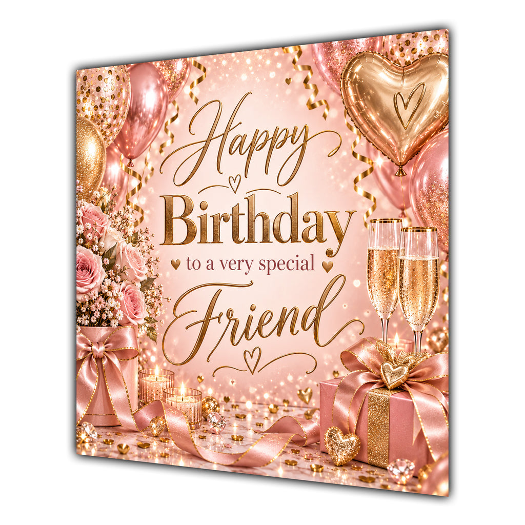Friend Birthday Card Rose Gold Balloons Champagne