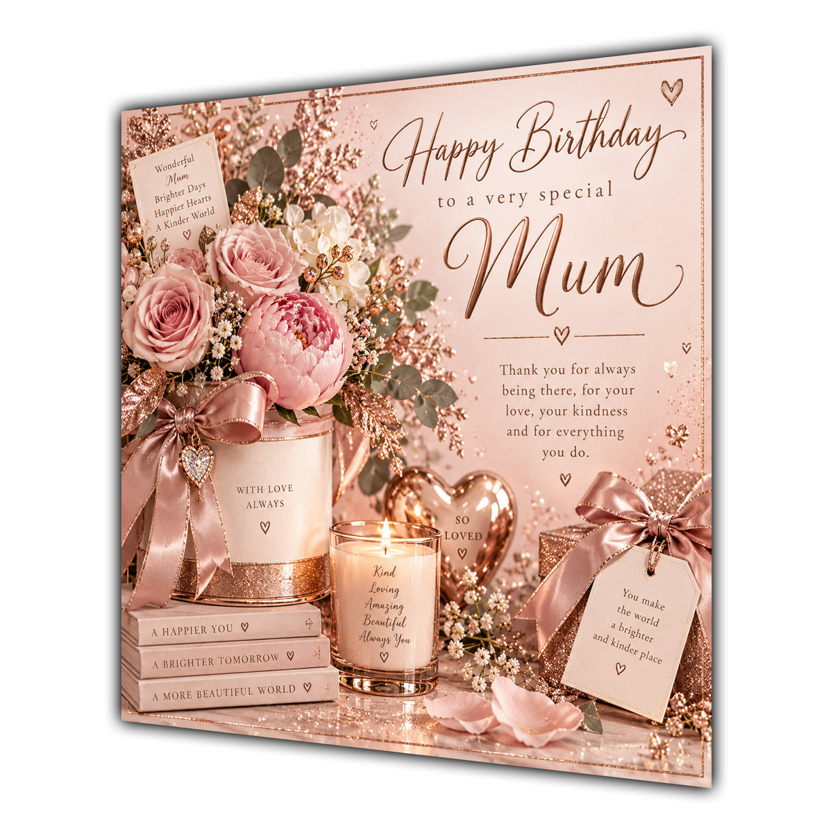 Mum Birthday Card Pink Roses Candles Gifts
