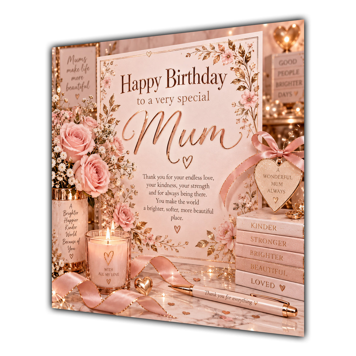 Mum Birthday Card Pink Roses Candles Gifts