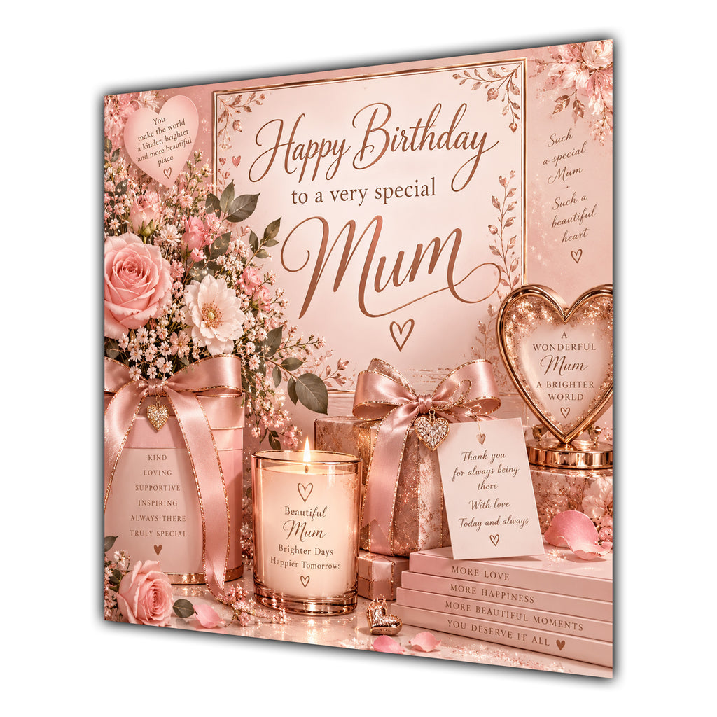 Mum Birthday Card Pink Roses Candles Gifts