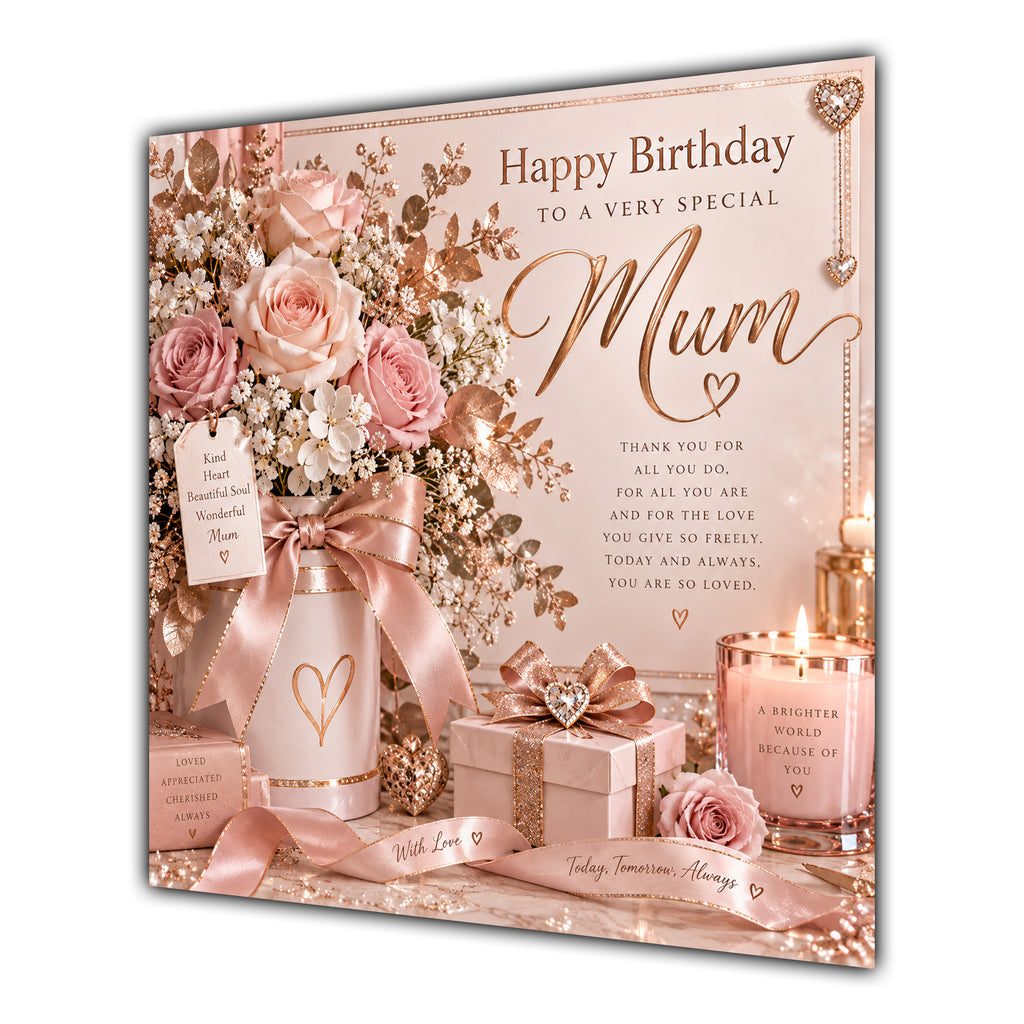 Mum Birthday Card Pink Roses Candles Gifts