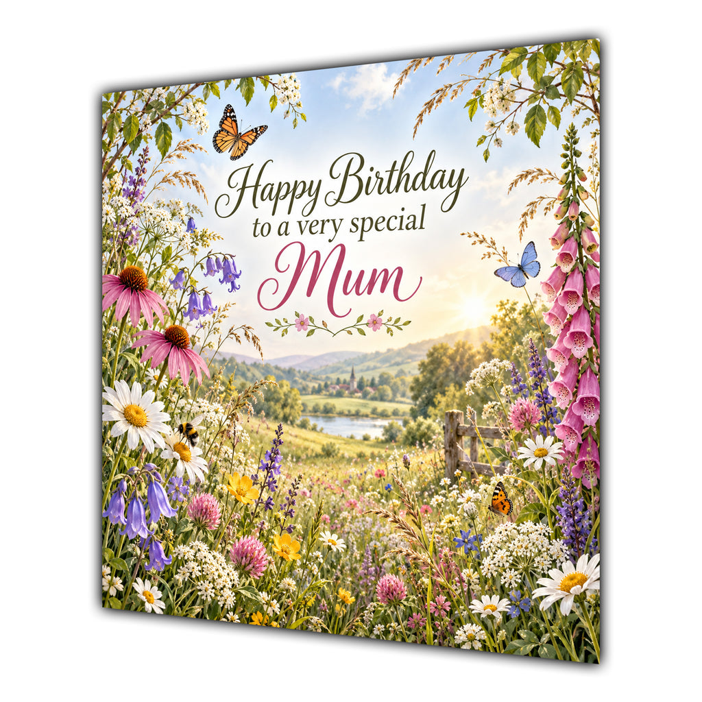Mum Birthday Card Wildflower Meadow Butterflies
