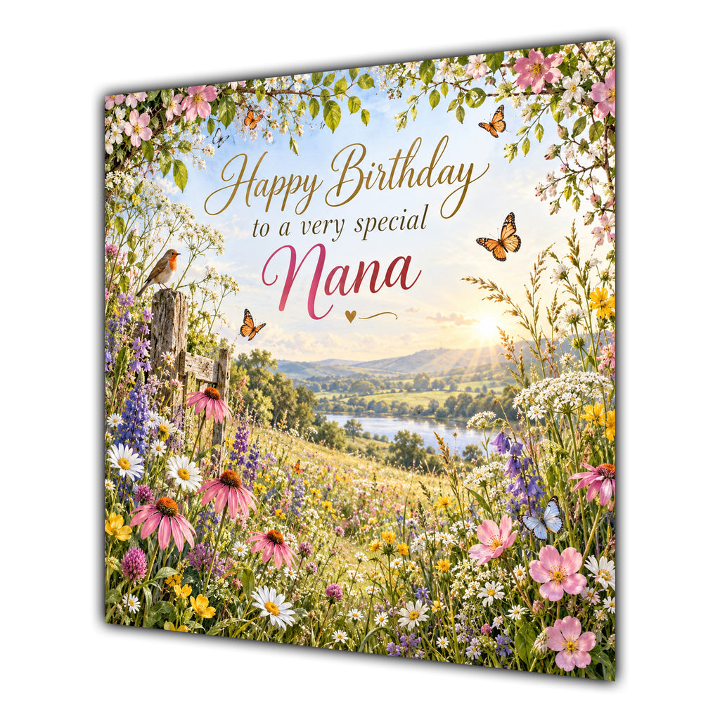 Nana Birthday Card Wildflower Meadow Butterflies