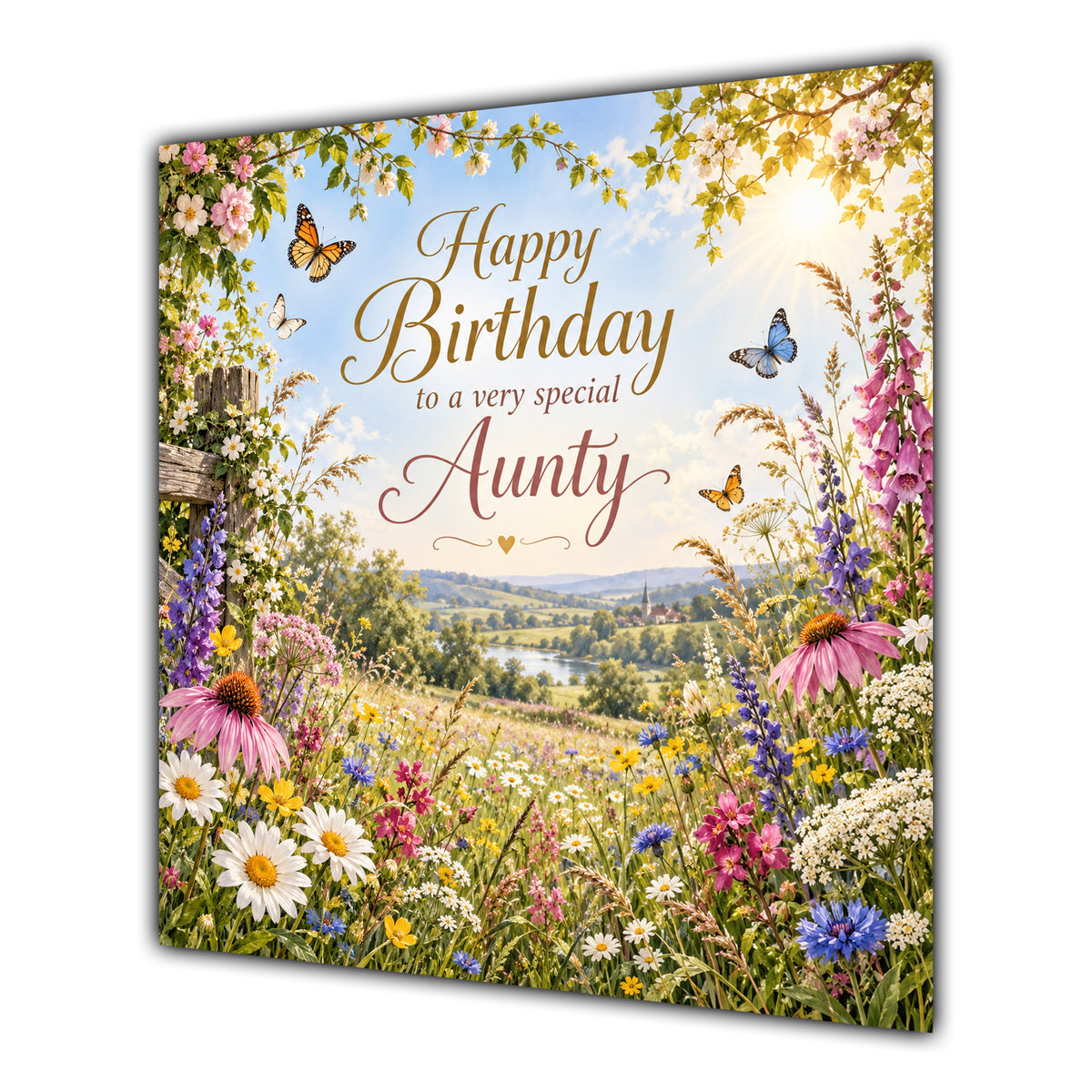 Aunty Birthday Card Wildflower Meadow Butterflies