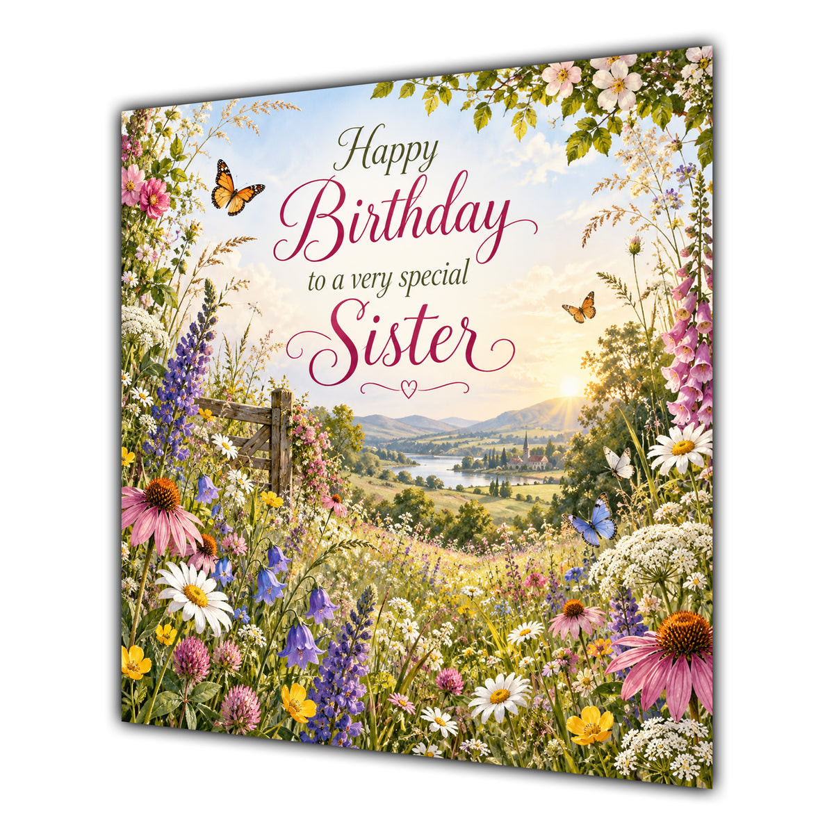 Sister Birthday Card Wildflower Meadow Butterflies