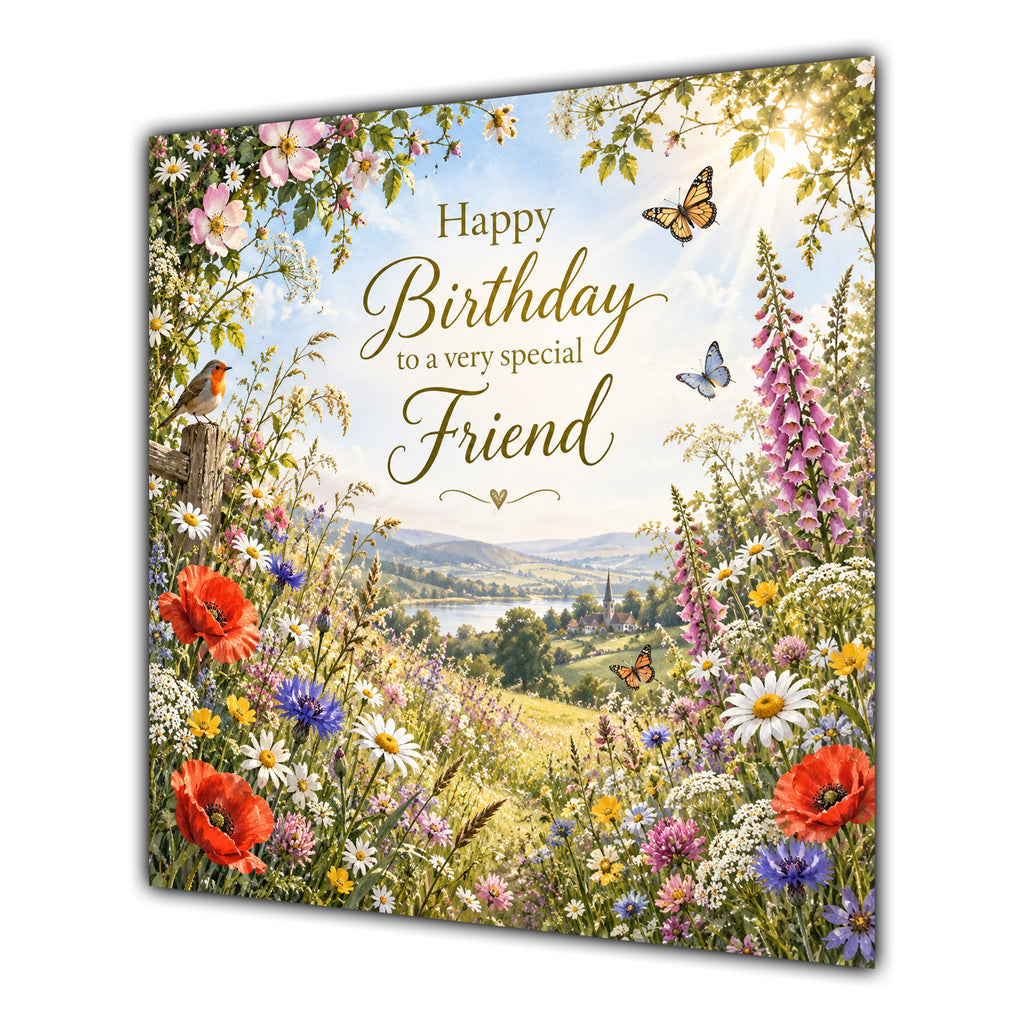 Friend Birthday Card Wildflower Meadow Butterflies