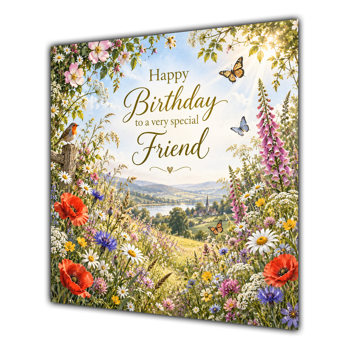 Friend Birthday Card Wildflower Meadow Butterflies