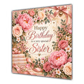 Sister Birthday Card Pink Peonies Roses Books
