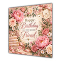 Friend Birthday Card Pink Peonies Roses Books