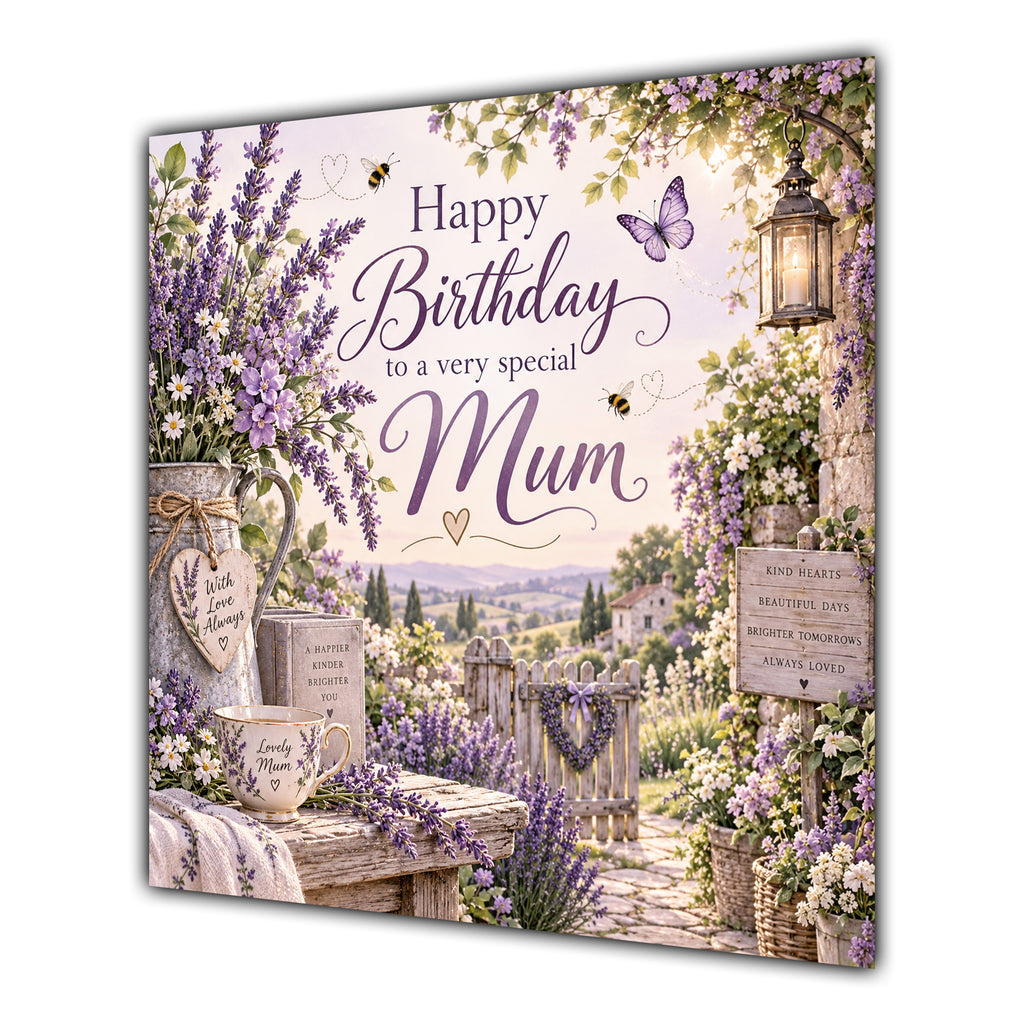 Mum Birthday Card Lavender Garden Butterflies