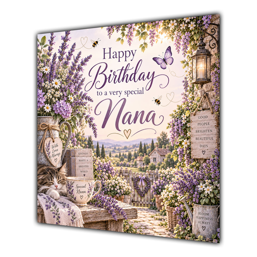 Nana Birthday Card Lavender Garden Butterflies