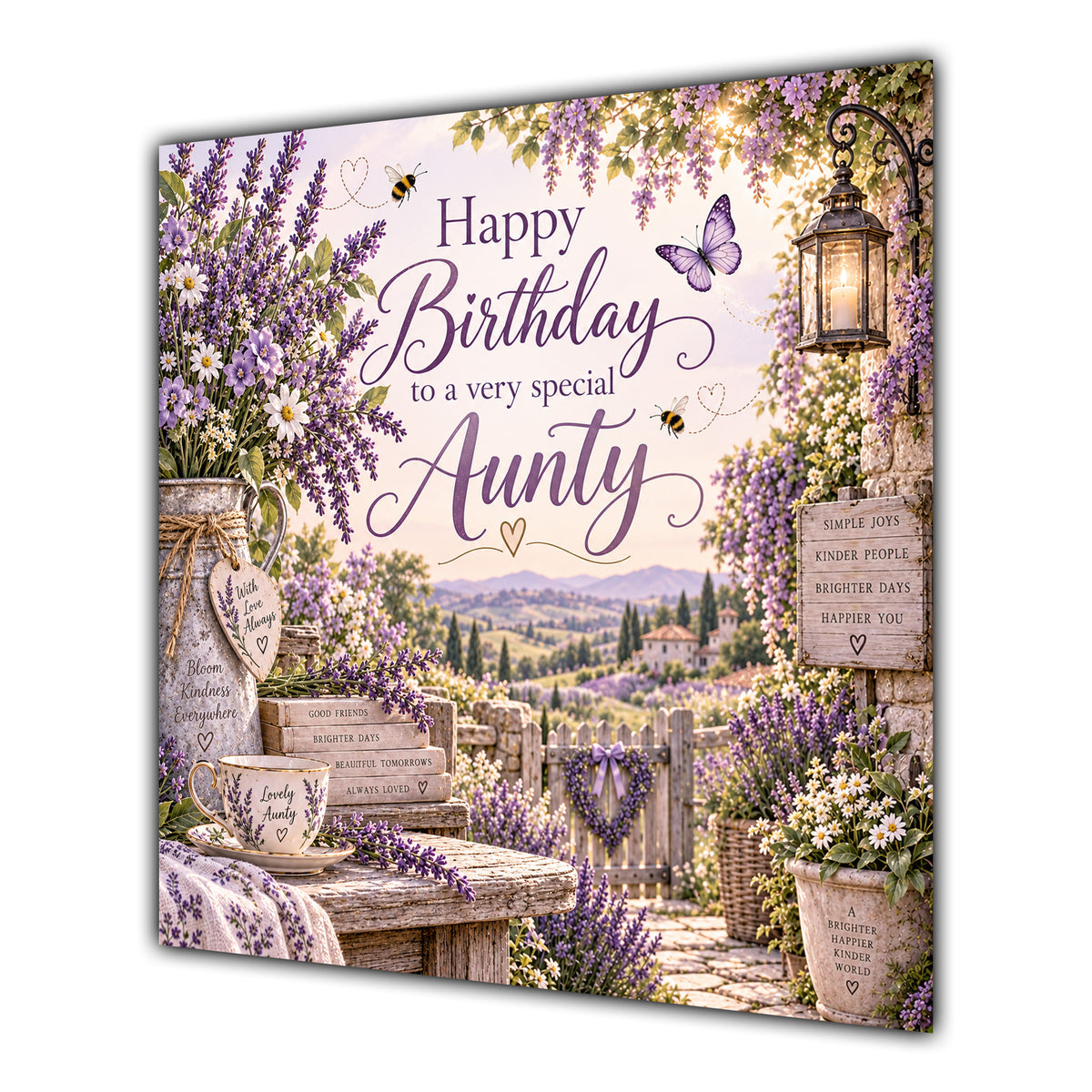 Aunty Birthday Card Lavender Garden Butterflies