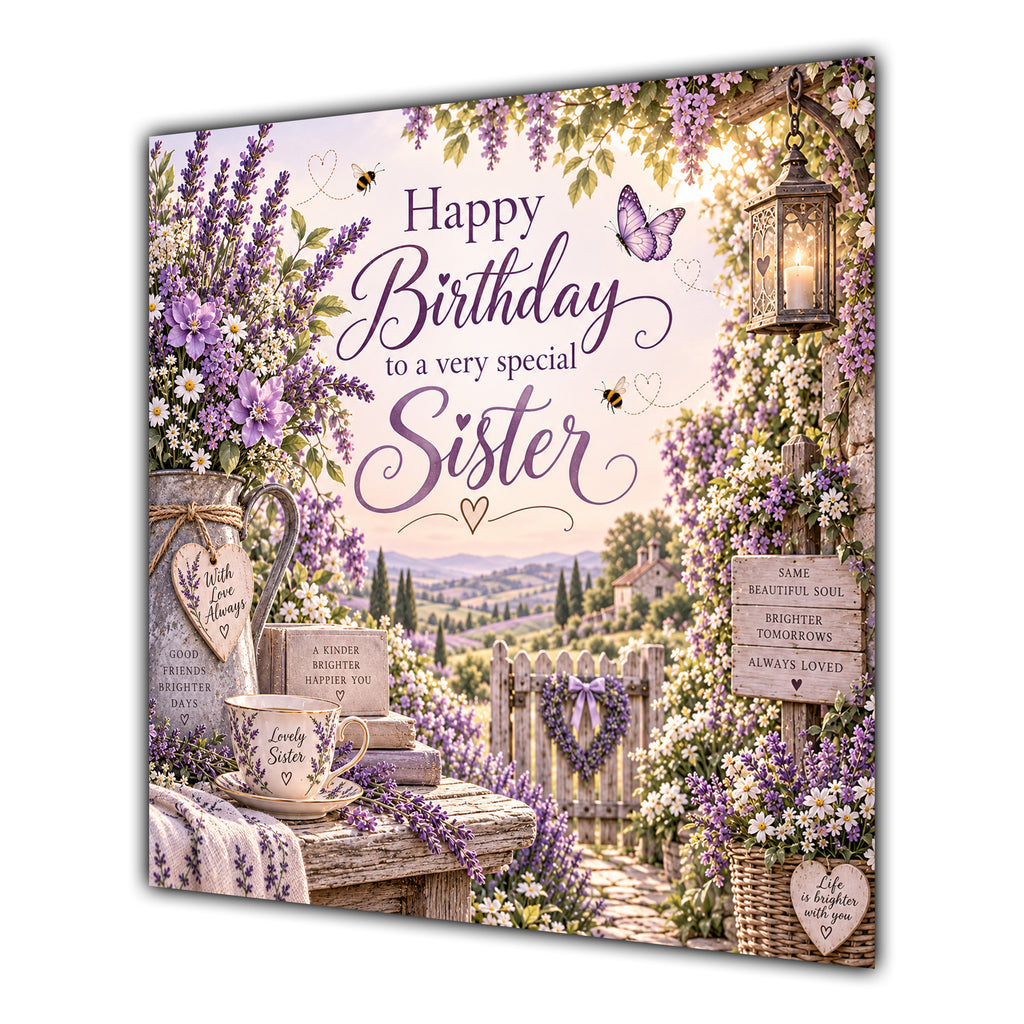 Sister Birthday Card Lavender Garden Butterflies