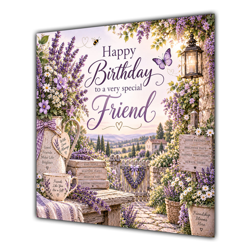 Friend Birthday Card Lavender Garden Butterflies