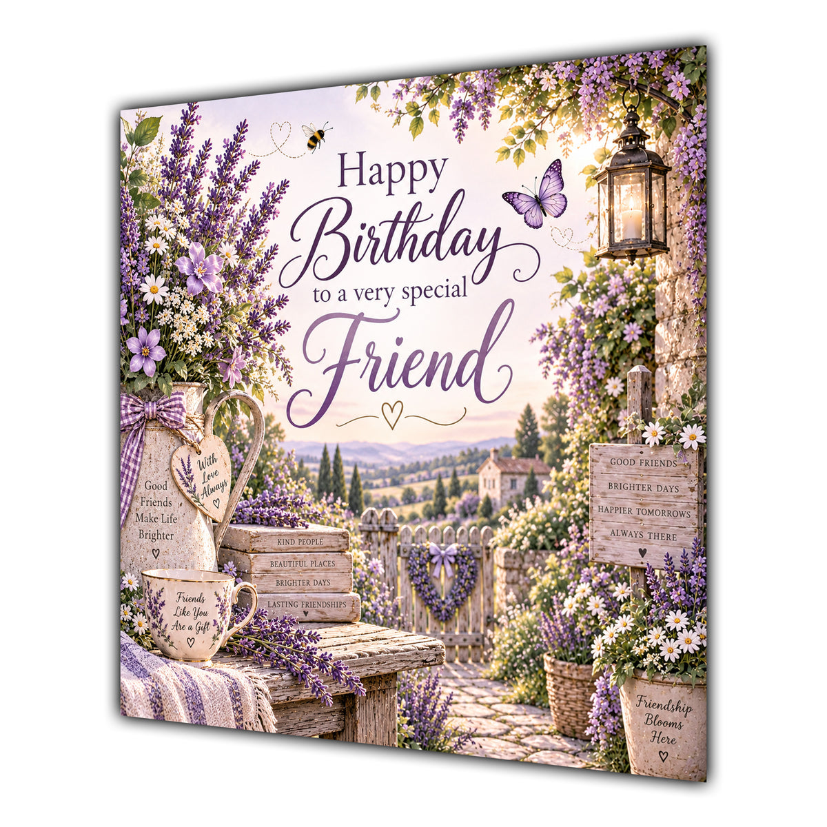 Friend Birthday Card Lavender Garden Butterflies