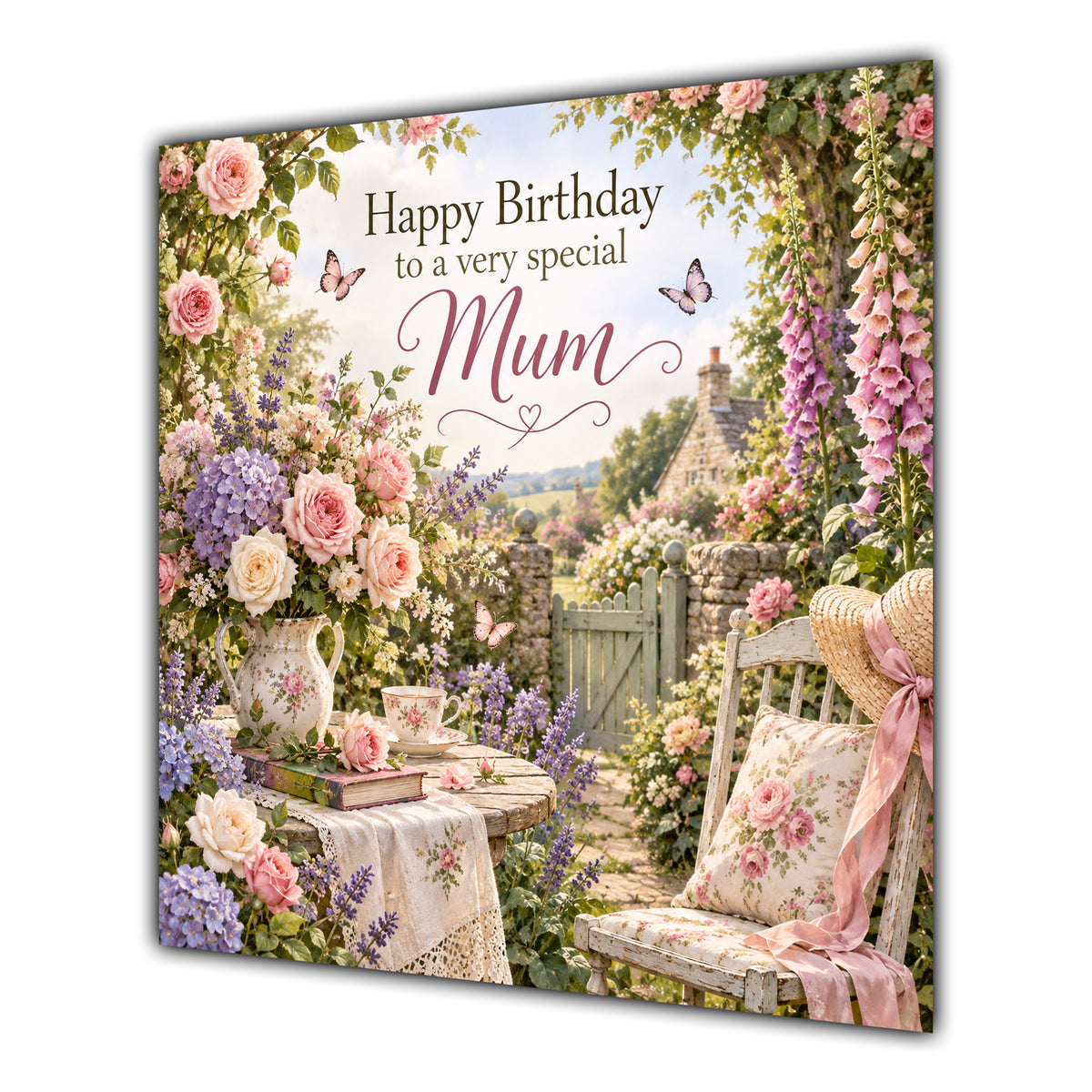Mum Birthday Card Cottage Garden Afternoon Tea
