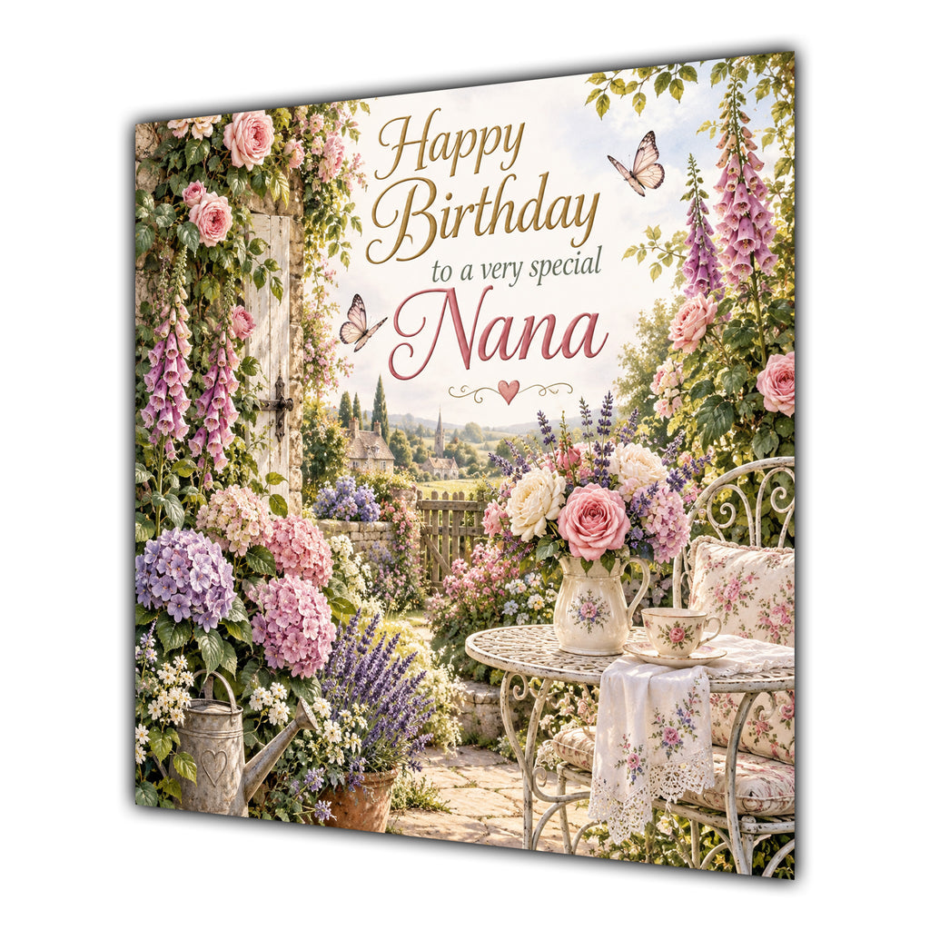 Nana Birthday Card Cottage Garden Afternoon Tea