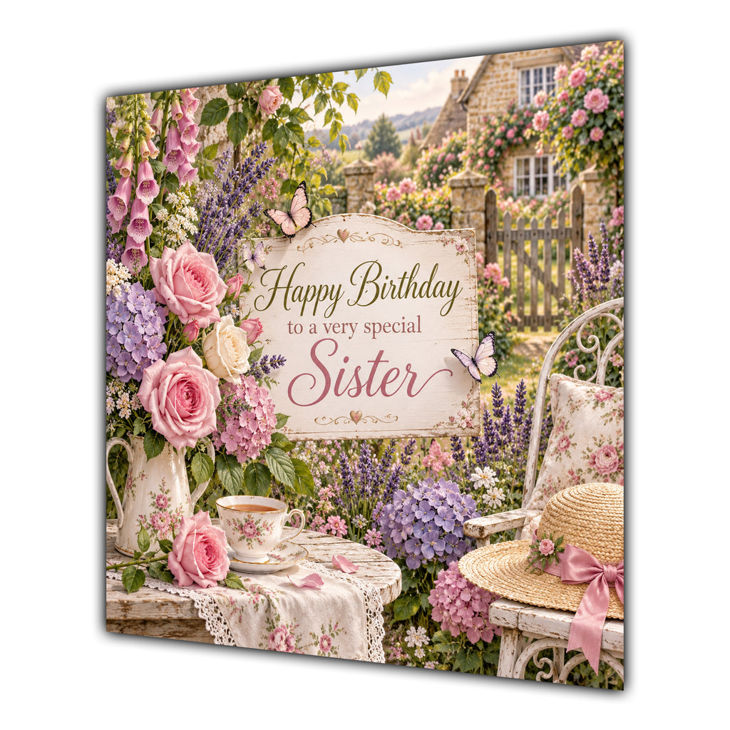 Sister Birthday Card Cottage Garden Afternoon Tea