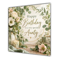 Aunty Birthday Card Sage Green Foliage Cream Roses