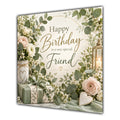 Friend Birthday Card Sage Green Foliage Cream Roses