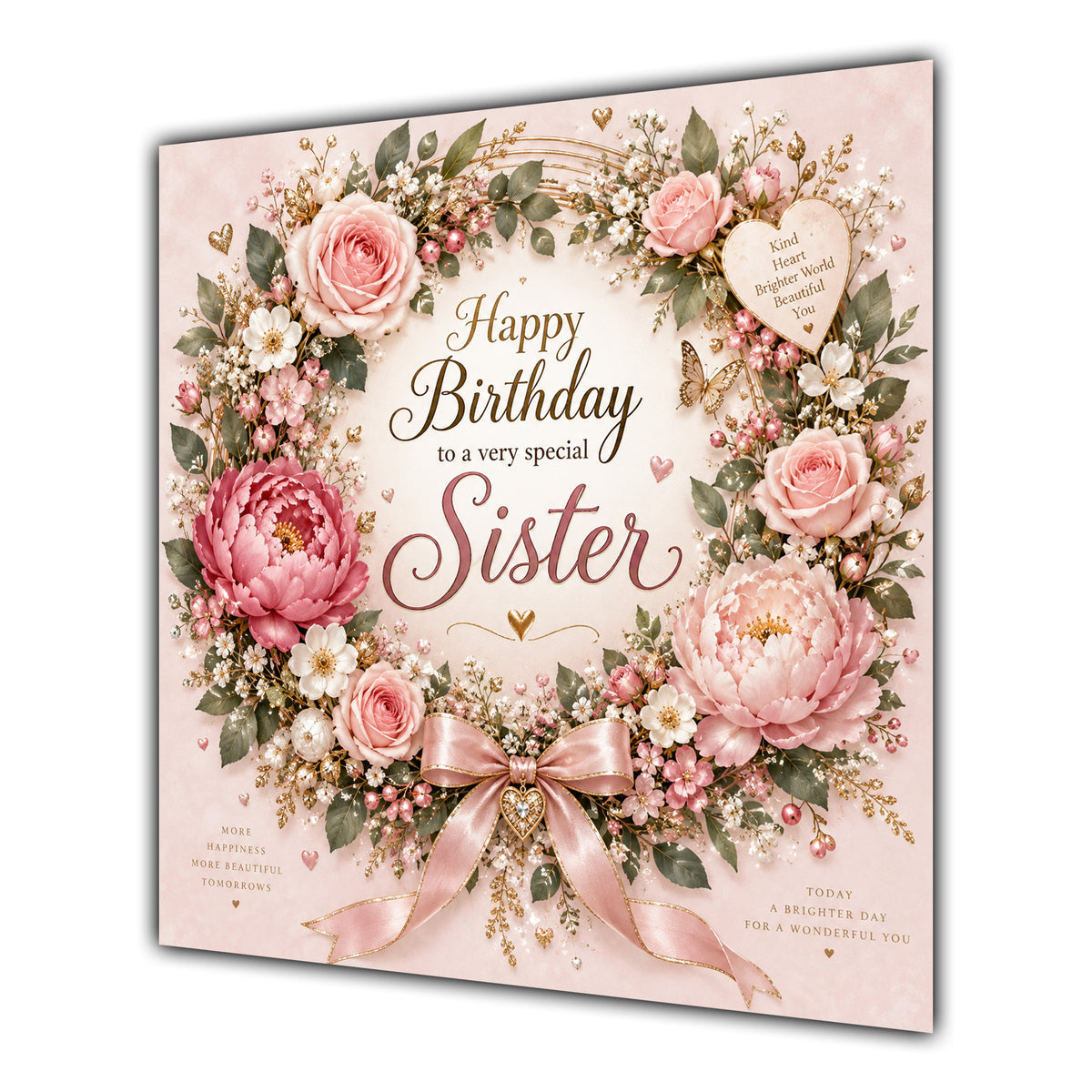Sister Birthday Card Pink Floral Wreath