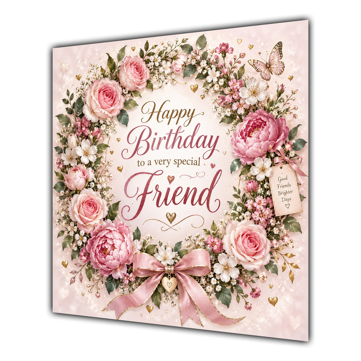 Friend Birthday Card Pink Floral Wreath