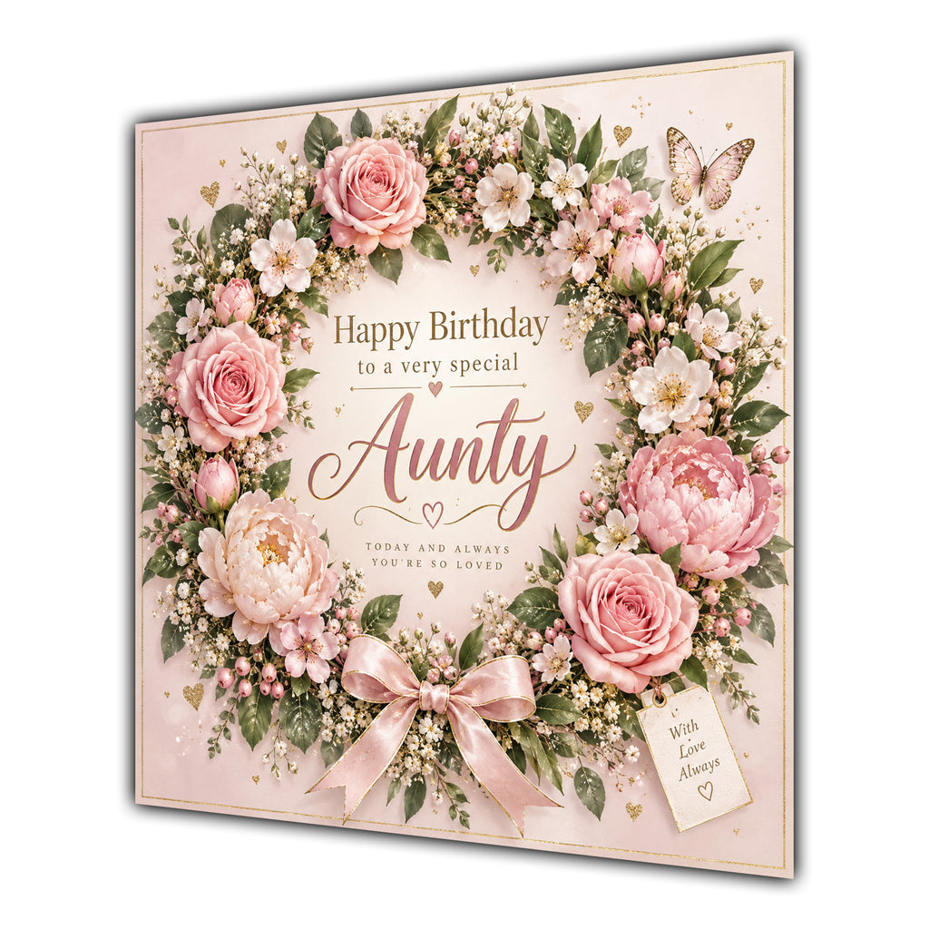Aunty Birthday Card Pink Floral Wreath